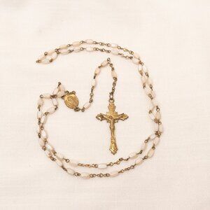 Vintage Faux Freshwater Pearl and Gold Tone Rosary, 1950s